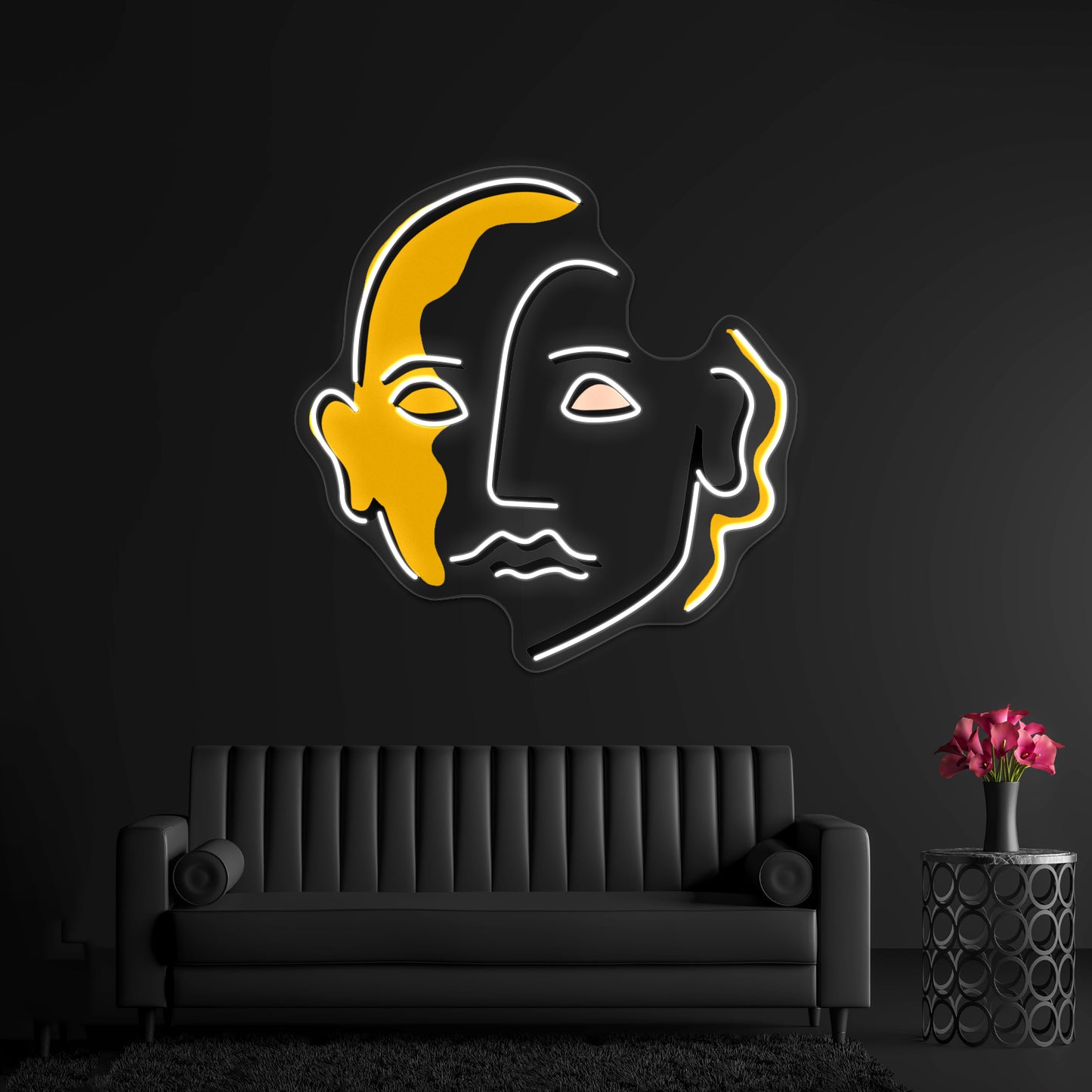 Face Abstract Pink Yellow Wall Artwork Neon Signs