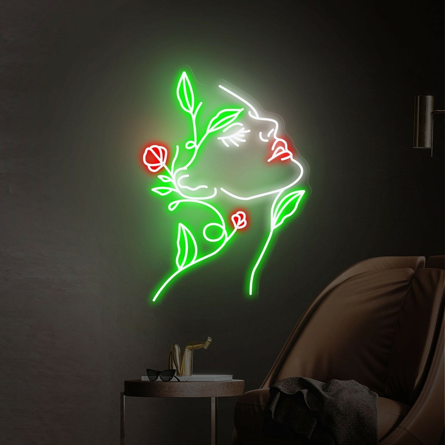Face Led Neon Sign Rose Handmade Art Neon Light White Vibes - Shineneon