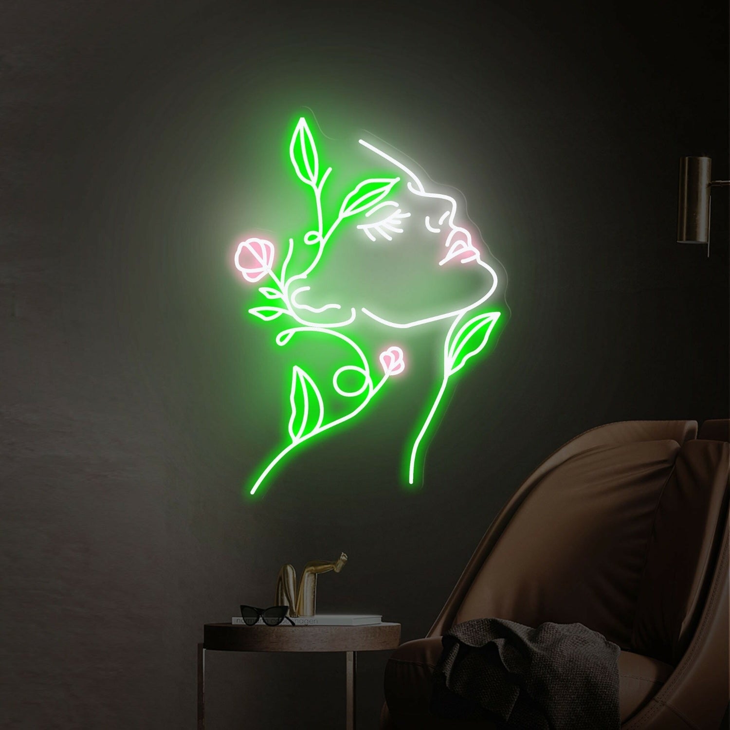 Face Led Neon Sign Rose Handmade Art Neon Light White Vibes - Shineneon