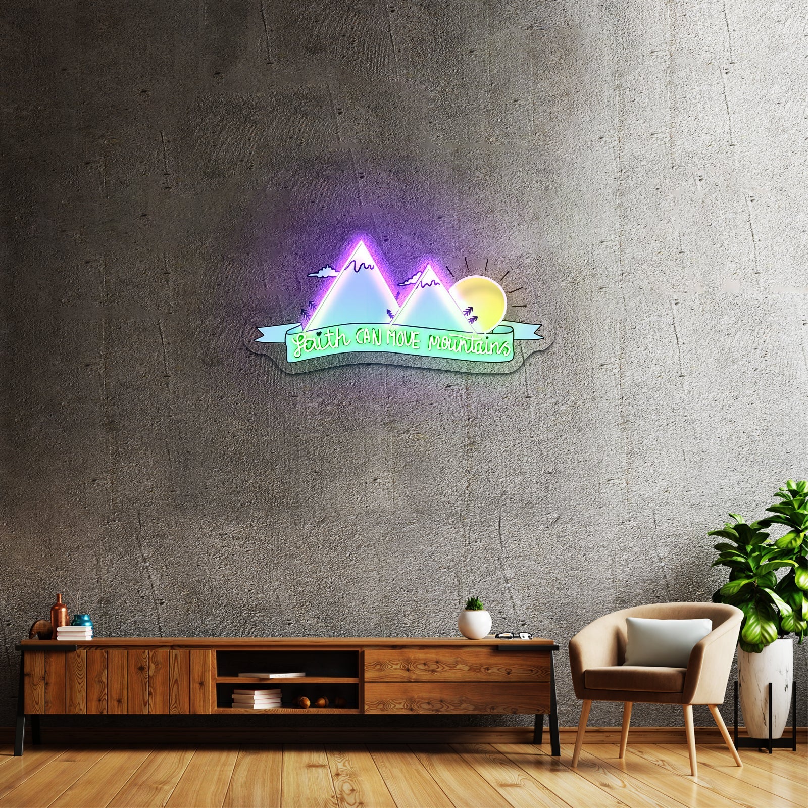 Faith Can Move Mountains With Sun Custom Led Light Signs - Shineneon