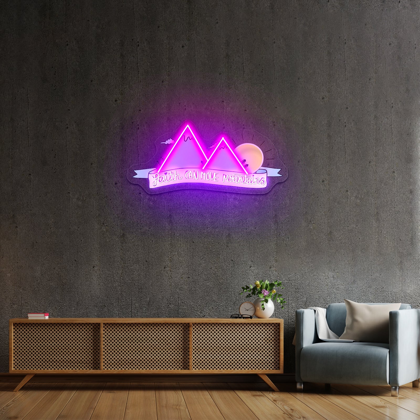 Faith Can Move Mountains With Sun Custom Led Light Signs