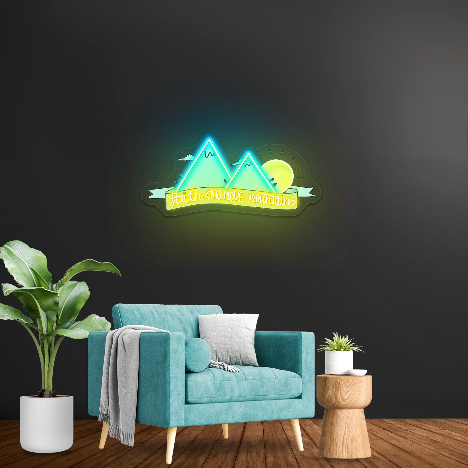 Faith Can Move Mountains With Sun Custom Led Light Signs