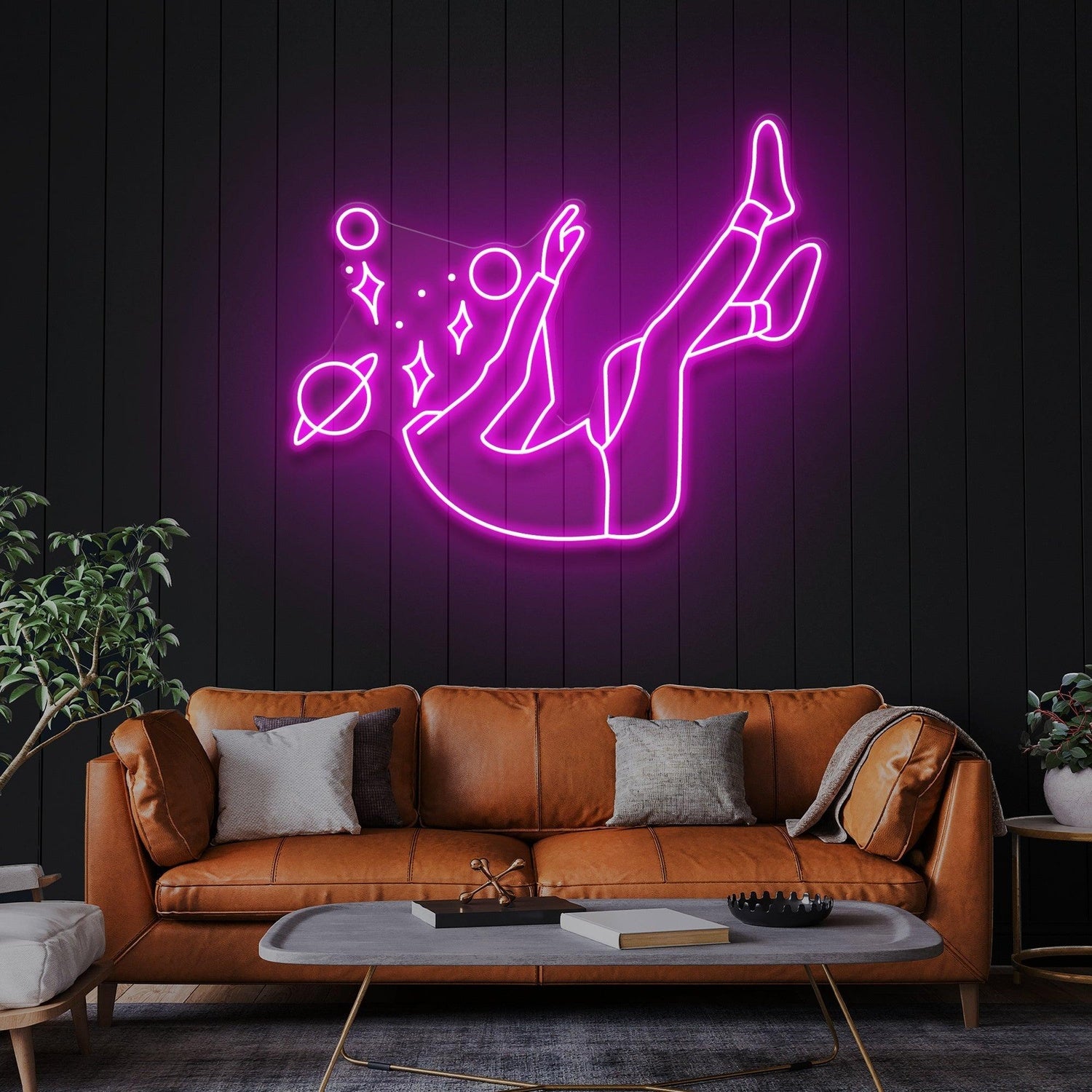 Falling Into Space Bright Pink Uv Printed Led Neon Sign Artwork For Home Decor | Shineneon
