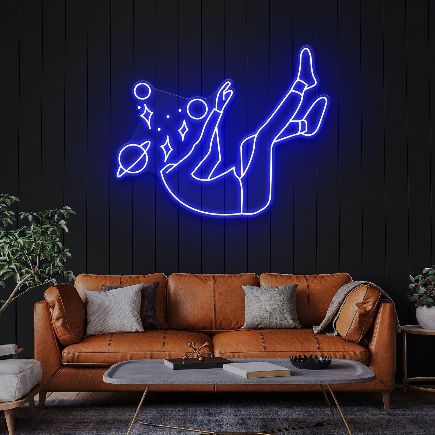 Falling Into Space Bright Pink Uv Printed Led Neon Sign Artwork For Home Decor | Shineneon