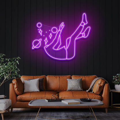 Falling Into Space Bright Pink Uv Printed Led Neon Sign Artwork For Home Decor | Shineneon