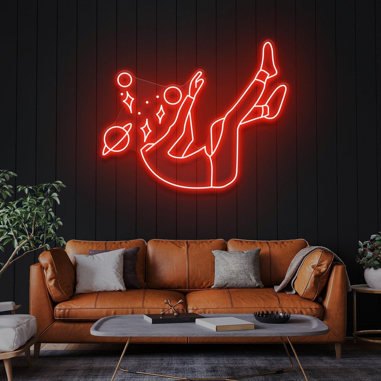 Falling Into Space Bright Pink Uv Printed Led Neon Sign Artwork For Home Decor | Shineneon