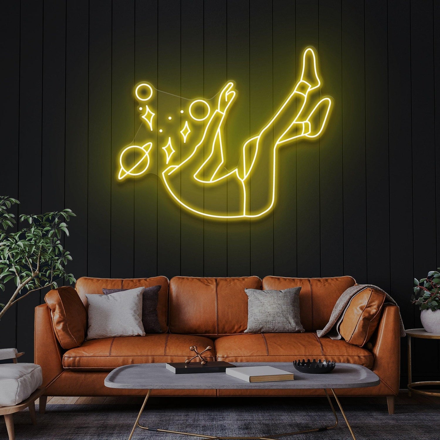 Falling Into Space Bright Pink Uv Printed Led Neon Sign Artwork For Home Decor | Shineneon