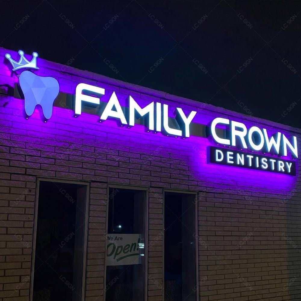Family Crown Dentistay 3D Front And Back Lit Letters Metal Led Sign - Shineneon
