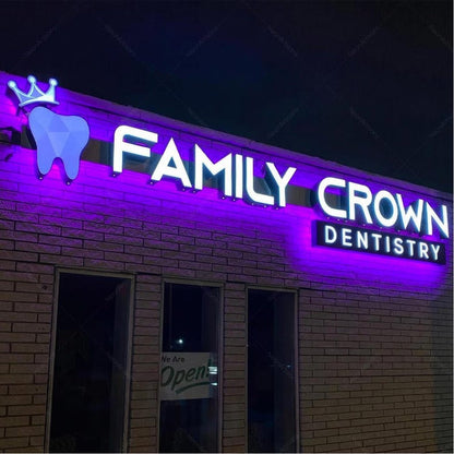 Family Crown Dentistry 2 3D Frontlit And Backlit Channel Letter Led Light Sign - Shineneon