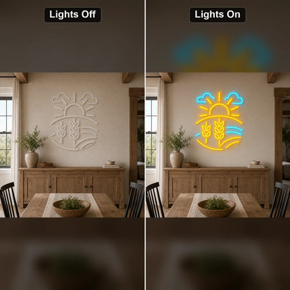 Farm Field Wheat LED Neon Sign Home Garage Wall Decoration day and night comparison