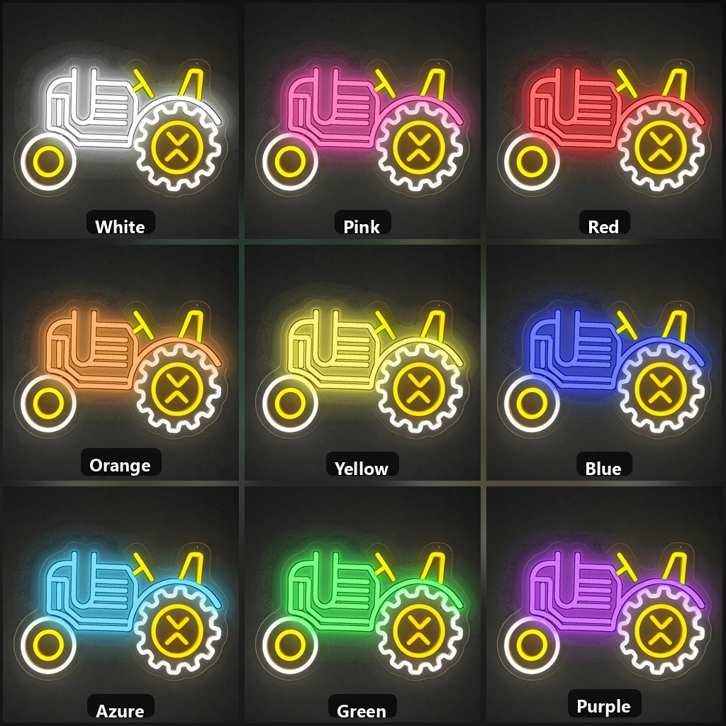 Farm Tractor Gear Wheel Vintage LED Neon Sign color grid