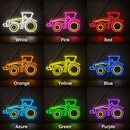 Farm Tractor LED Neon Sign day and night comparison