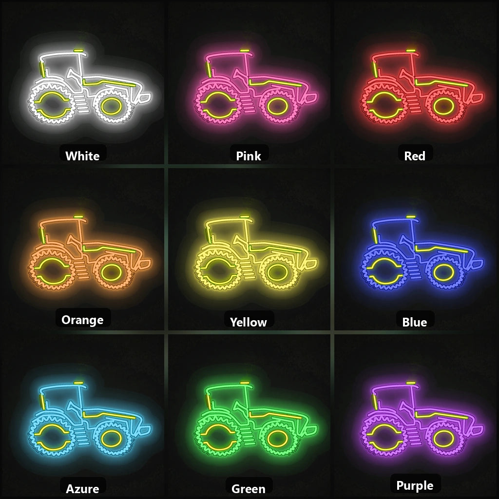 Farm Tractor Outline Vintage LED Neon Sign color grid