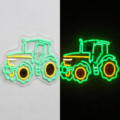 Farm Tractor Wheels Vintage LED Neon Sign day and night comparison