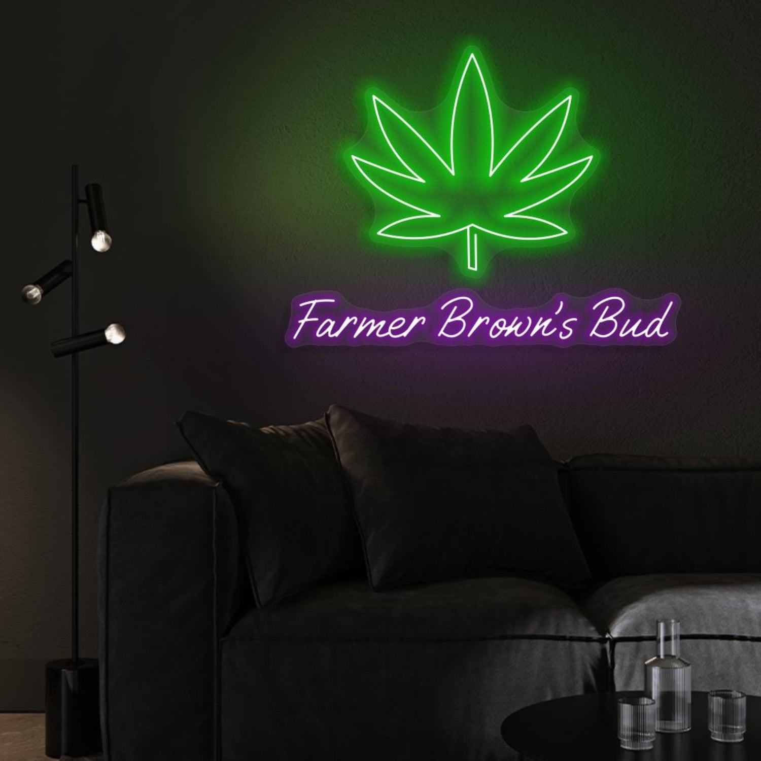 Farmer Browns Bud Green Leaf Purple Led Neon Sign For Indoor Bar And Home Decor | Shineneon