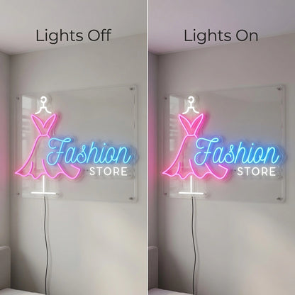 Fashion Store LED Neon Sign - 06 Day Night Comparison