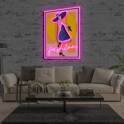 Fashionista Pink-Purple Led Neon Sign With Stylish Figure And Text For Home Wall Decor | Shineneon