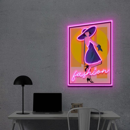 Fashionista Pink-Purple Led Neon Sign With Stylish Figure And Text For Home Wall Decor | Shineneon