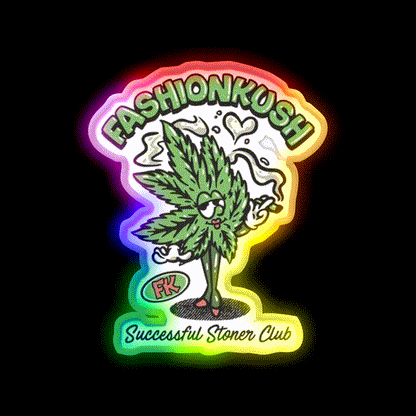 Fashionkush Girl Stoner Retro Character Art Green Leaf Led Neon Sign Rgb Color - LED neon sign close-up detail