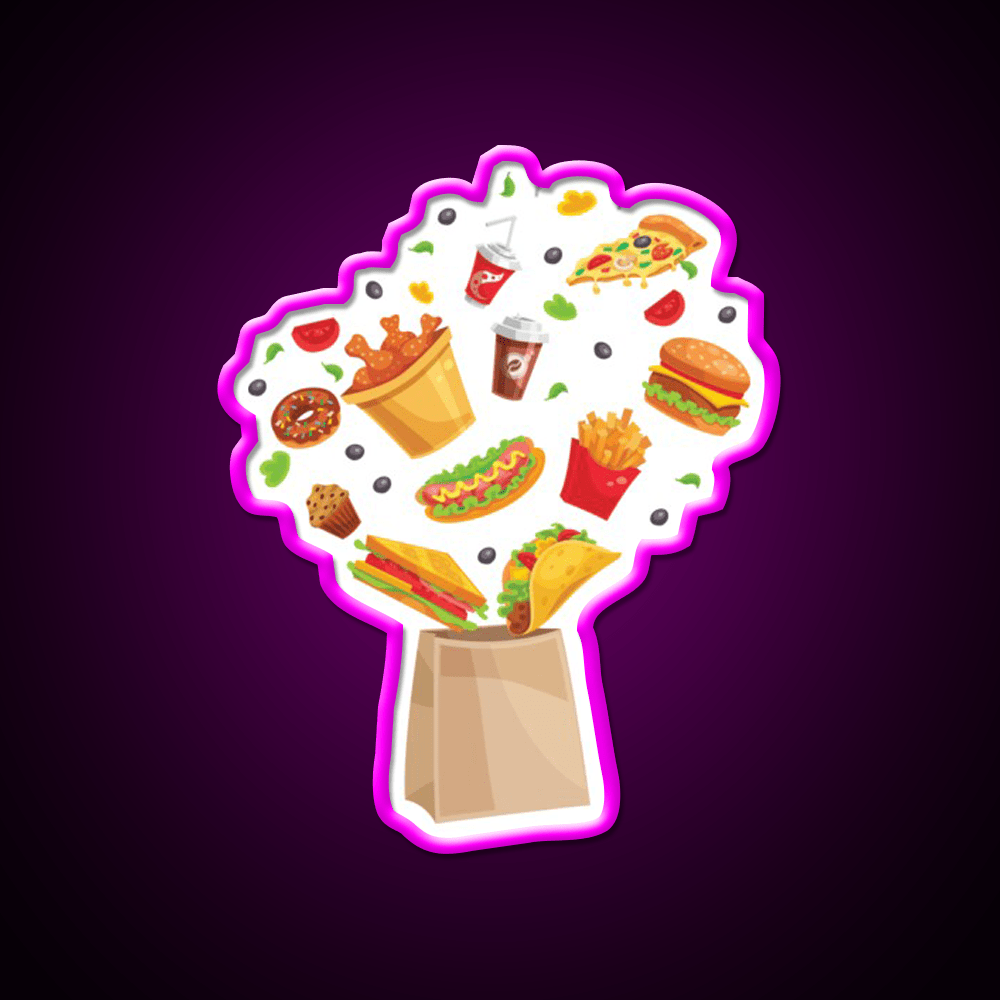 Fast Food Bag Fast Food Led Neon Sign For Burger Place Rgb Color - Shineneon