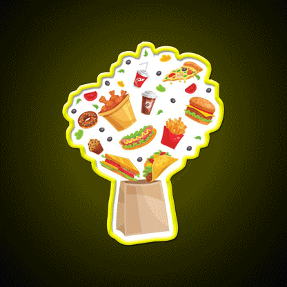 Fast Food Bag Fast Food Led Neon Sign For Burger Place Rgb Color - Custom LED neon sign front view