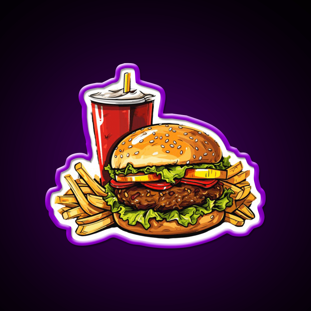 Fast Food Burger Fries Soda Fast Food Led Neon Sign For Burger Place Rgb Color - Shineneon