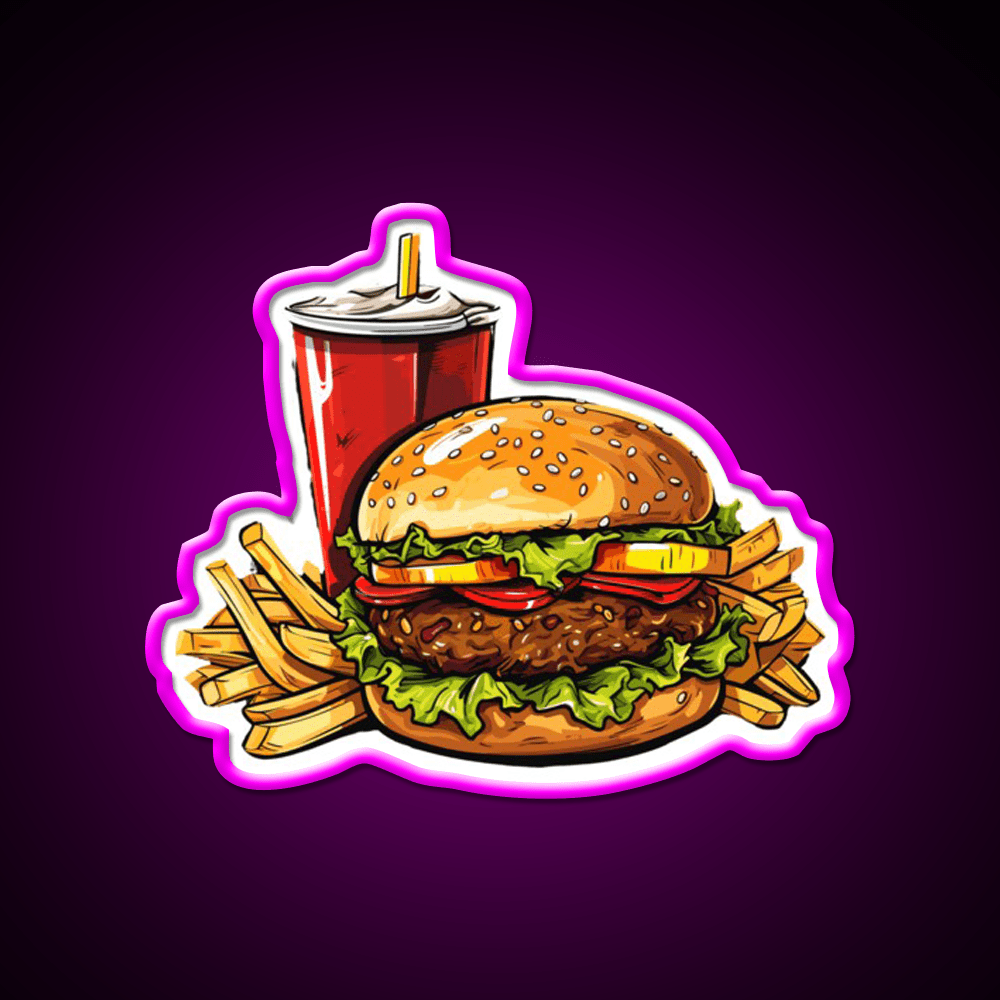 Fast Food Burger Fries Soda Fast Food Led Neon Sign For Burger Place Rgb Color - Shineneon