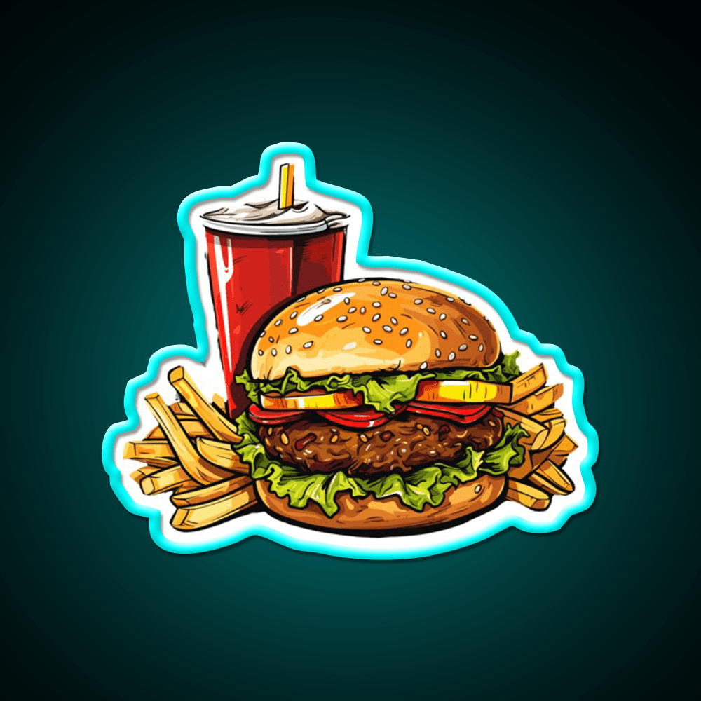 Fast Food Burger Fries Soda Fast Food Led Neon Sign For Burger Place Rgb Color - Shineneon
