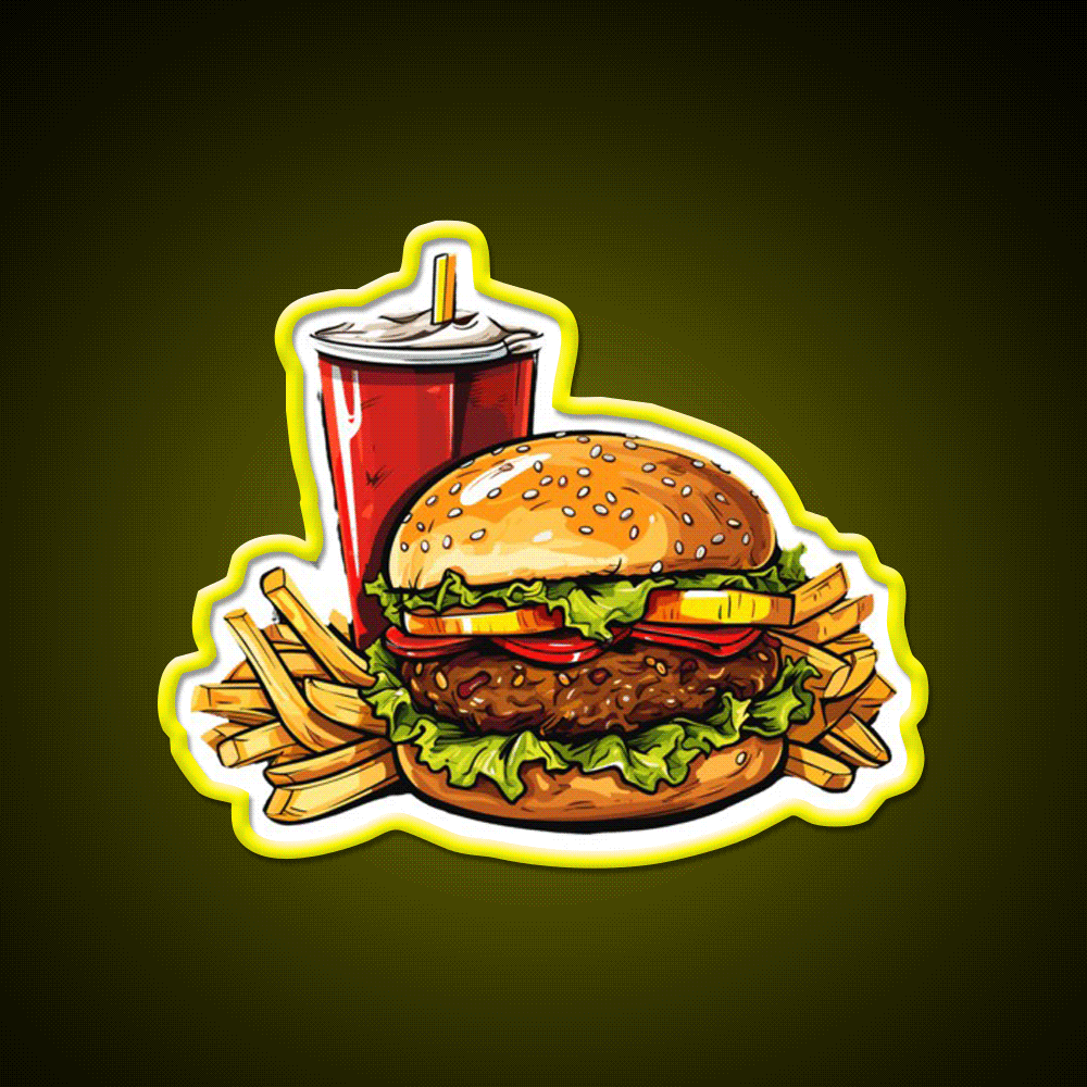 Fast Food Burger Fries Soda Fast Food Led Neon Sign For Burger Place Rgb Color - Custom LED neon sign front view