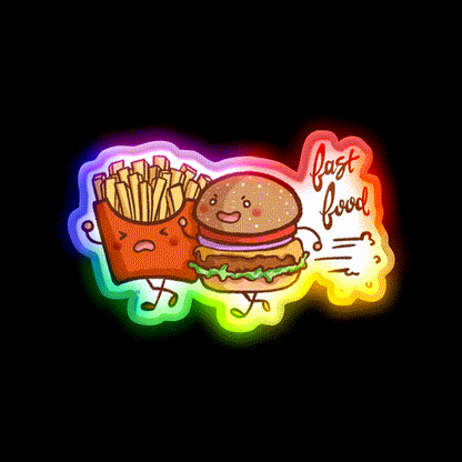 Fast Food Cartoon Wall Art Fast Food Led Neon Sign For Burger Place Rgb Color - LED neon sign close-up detail