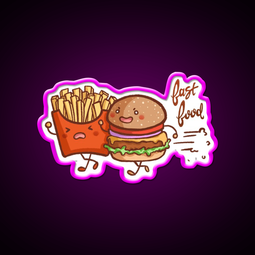 Fast Food Cartoon Wall Art Fast Food Led Neon Sign For Burger Place Rgb Color - Shineneon