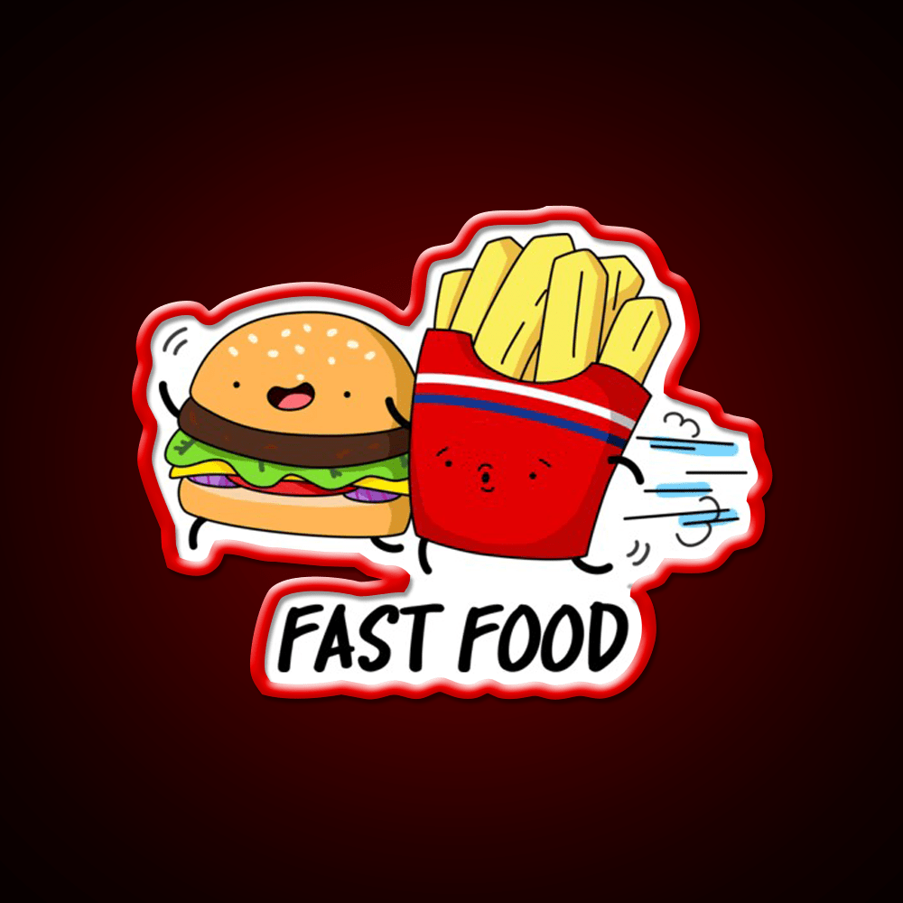 Fast Food Funny Burger Fries Puns Fast Food Led Neon Sign For Burger Place Rgb Color - Shineneon