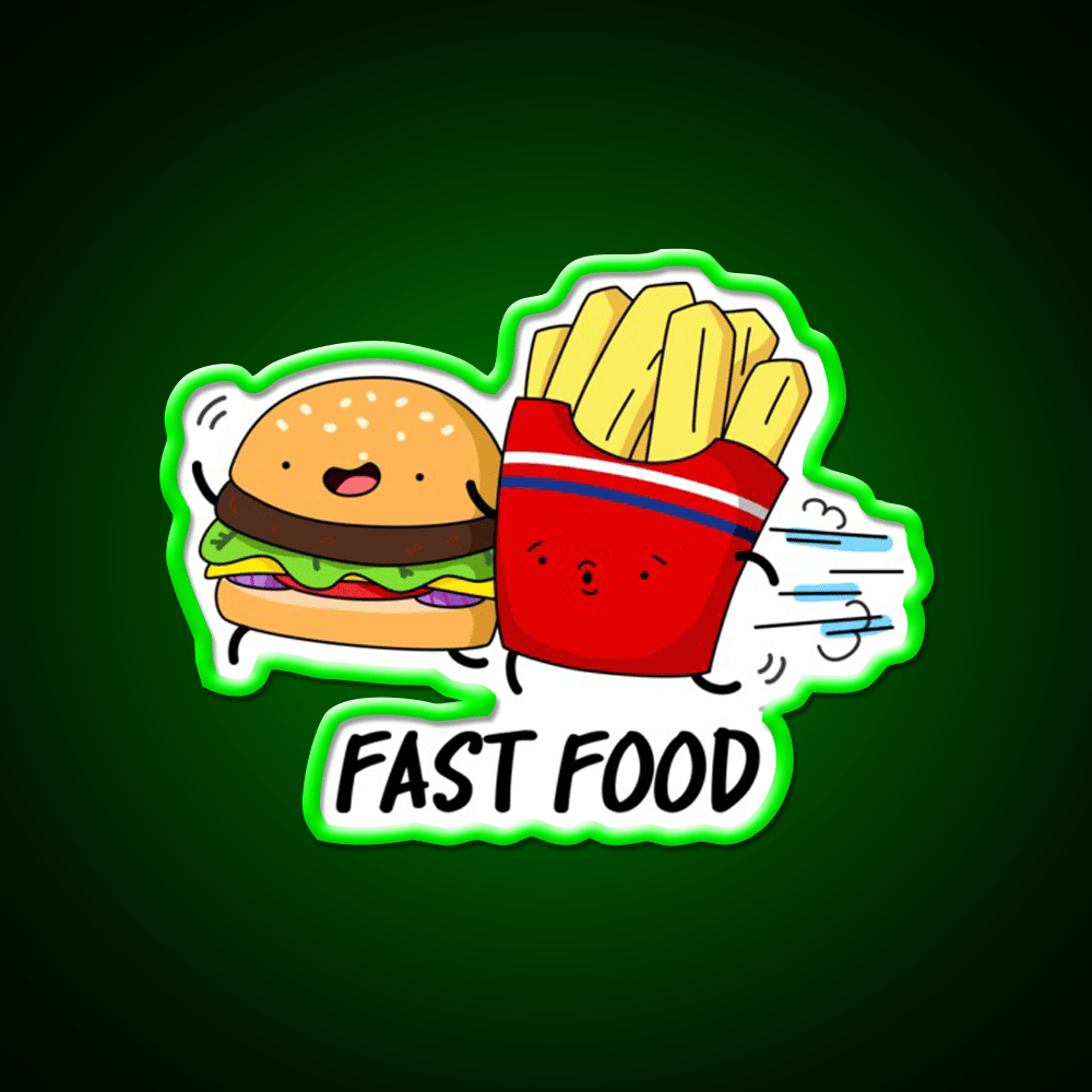 Fast Food Funny Burger Fries Puns Fast Food Led Neon Sign For Burger Place Rgb Color - Shineneon
