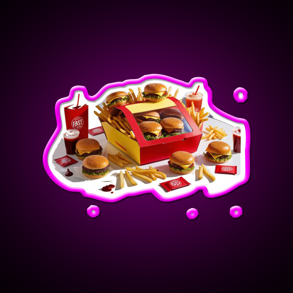 Fast Food Led Neon Sign For Burger Place Open Food Sign Rgb Color