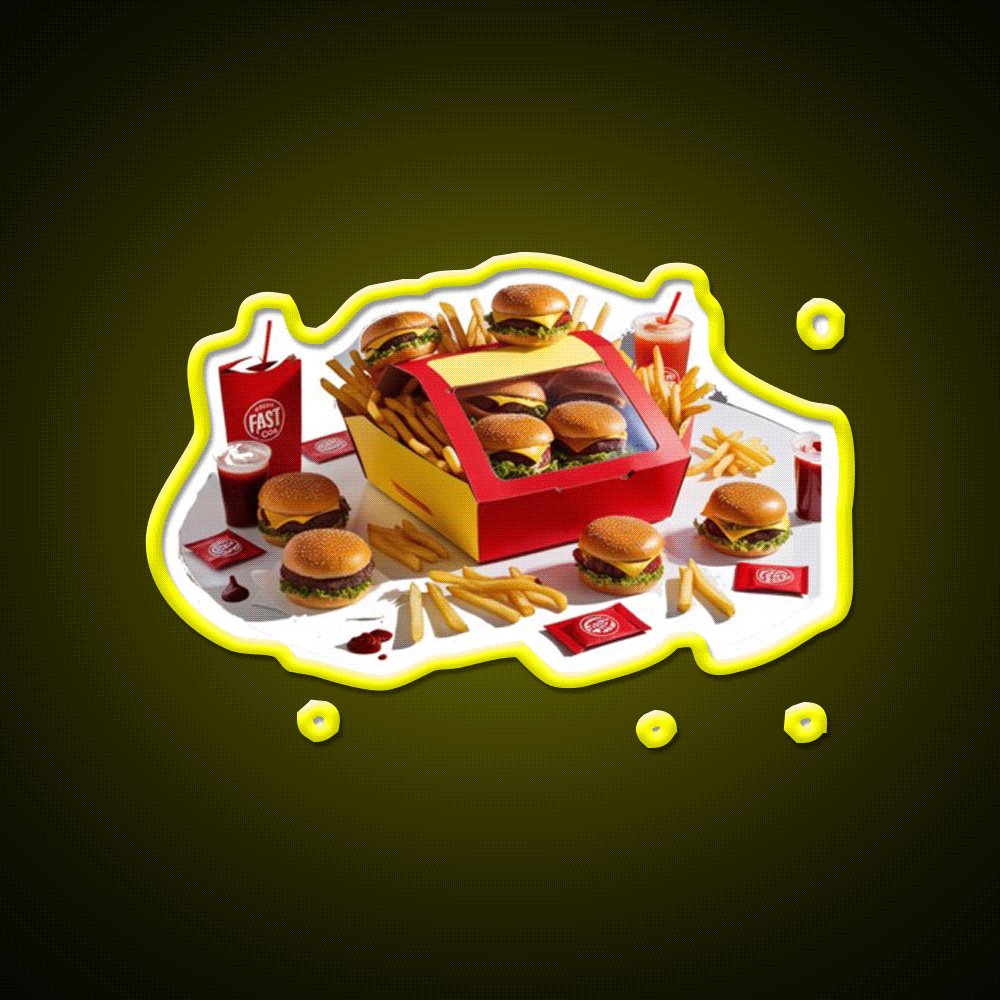 Fast Food Led Neon Sign For Burger Place Open Food Sign Rgb Color