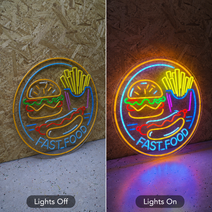 Fast Food LED Neon Sign Wall Neon Sign - 06 Day Night Comparison