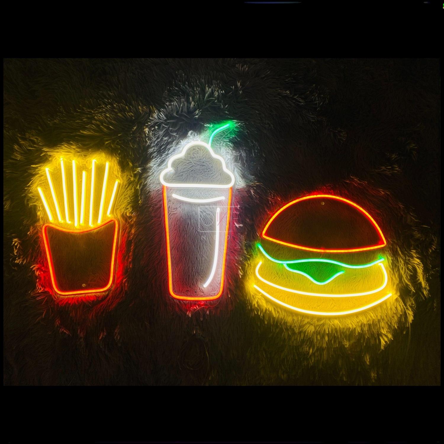 Fast Food Led Neon Sign With Multicolor Burger Fries Drink For Restaurant Wall Decor | Shineneon