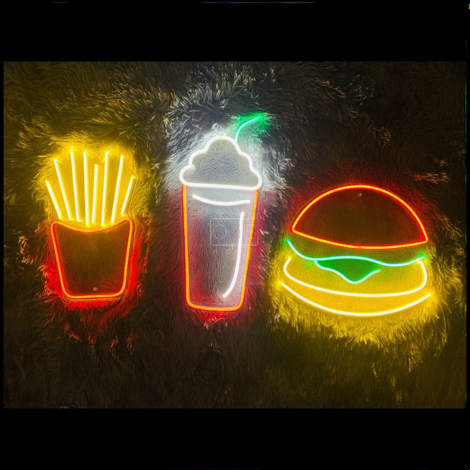 Fast Food Led Neon Sign With Multicolor Burger Fries Drink For Restaurant Wall Decor | Shineneon