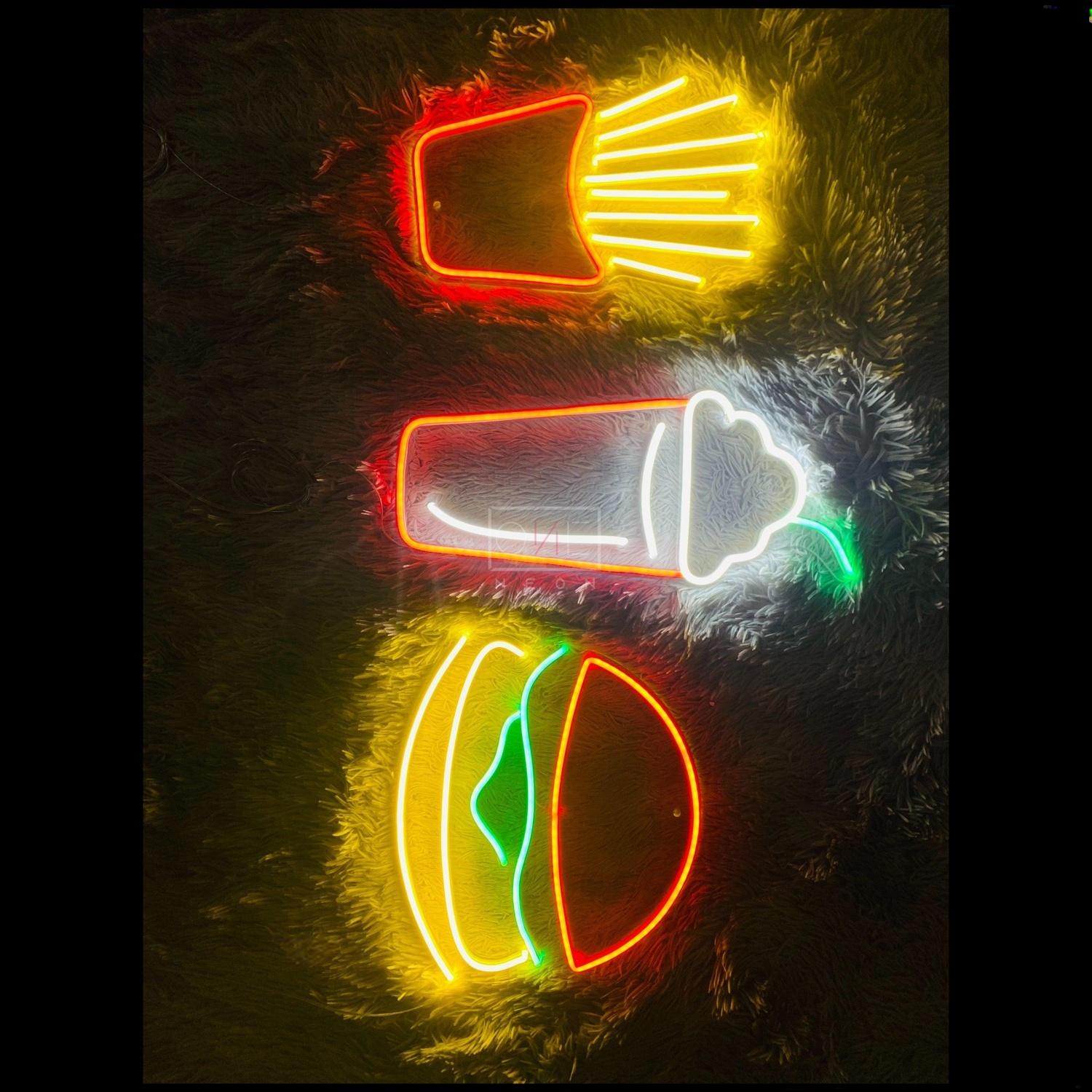 Fast Food Led Neon Sign With Multicolor Burger Fries Drink For Restaurant Wall Decor | Shineneon