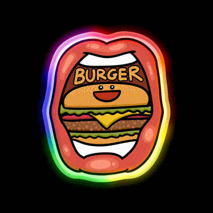 Fast Food Lover Burger In Your Mouth Led Neon Sign For Burger Place Rgb Color - LED neon sign close-up detail