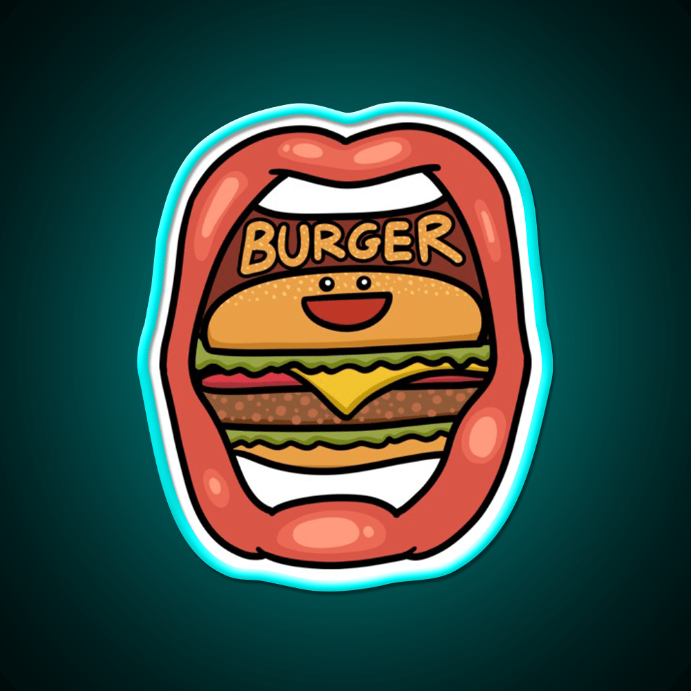 Fast Food Lover Burger In Your Mouth Led Neon Sign For Burger Place Rgb Color - Shineneon