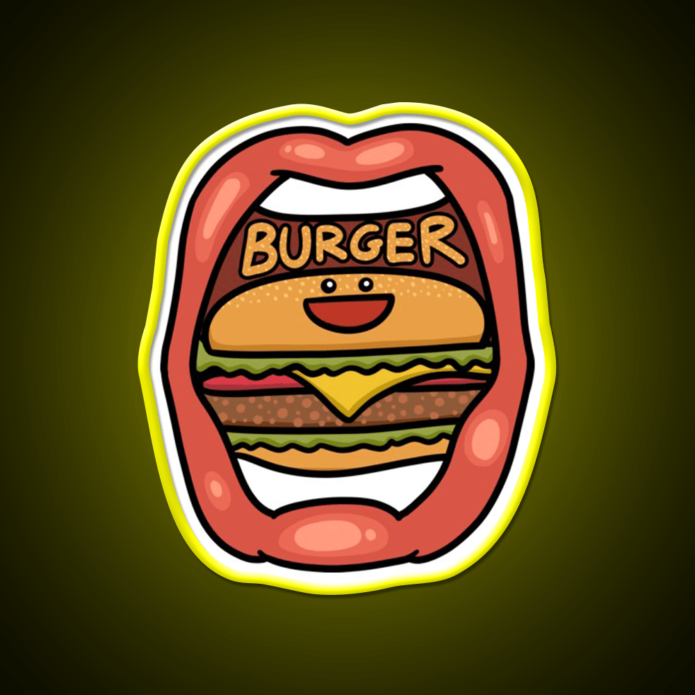 Fast Food Lover Burger In Your Mouth Led Neon Sign For Burger Place Rgb Color - Shineneon