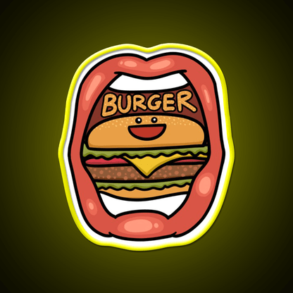 Fast Food Lover Burger In Your Mouth Led Neon Sign For Burger Place Rgb Color - Shineneon