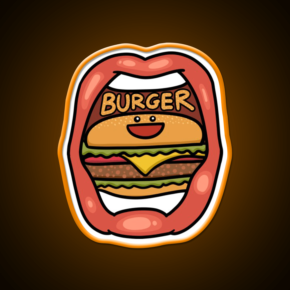 Fast Food Lover Burger In Your Mouth Led Neon Sign For Burger Place Rgb Color - Shineneon