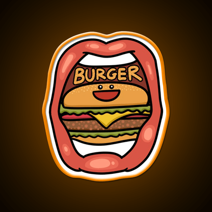 Fast Food Lover Burger In Your Mouth Led Neon Sign For Burger Place Rgb Color - Shineneon