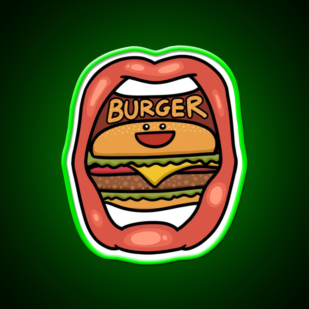 Fast Food Lover Burger In Your Mouth Led Neon Sign For Burger Place Rgb Color - Shineneon