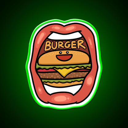 Fast Food Lover Burger In Your Mouth Led Neon Sign For Burger Place Rgb Color - Shineneon