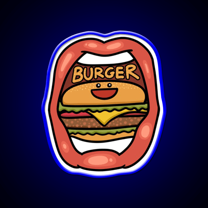 Fast Food Lover Burger In Your Mouth Led Neon Sign For Burger Place Rgb Color - Shineneon