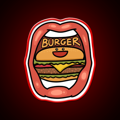 Fast Food Lover Burger In Your Mouth Led Neon Sign For Burger Place Rgb Color - Shineneon