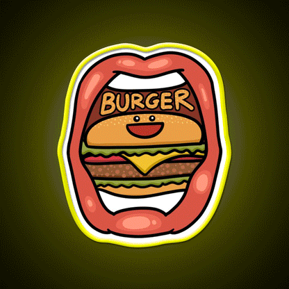 Fast Food Lover Burger In Your Mouth Led Neon Sign For Burger Place Rgb Color - Custom LED neon sign front view